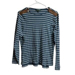 Lauren Ralph Lauren Women's Cotton Shirt Striped Long Sleeve Zip Shoulder 1X